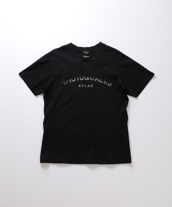 【1PIU1UGUALE3 RELAX】別注　ロゴラインストーンTシャツ 詳細画像 ブラック 1