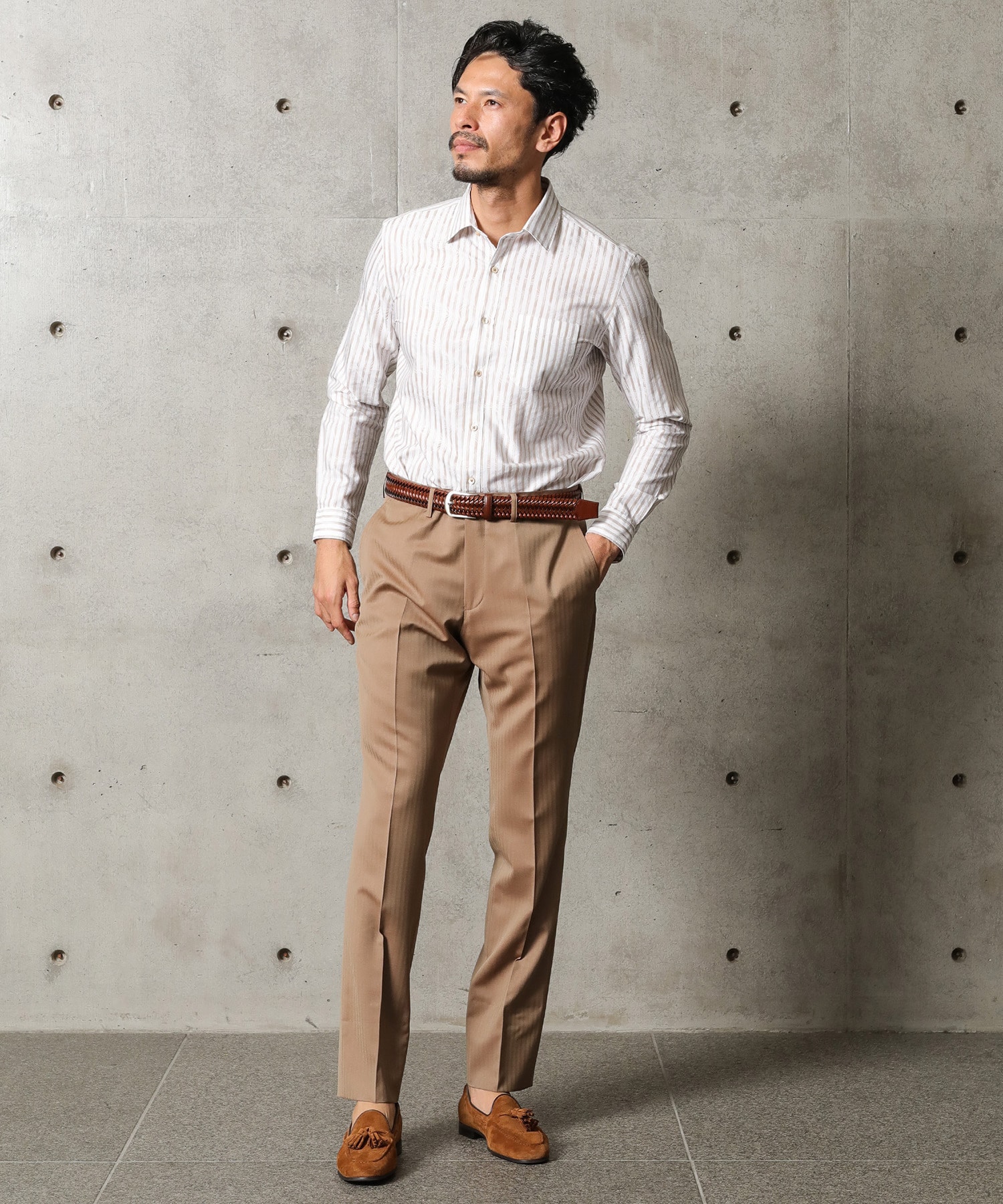 伊leggiuno リーフ柄ジャガードストライプシャツ メンズファッション通販 Men S Bigi Online Store メンズビギ オンラインストア