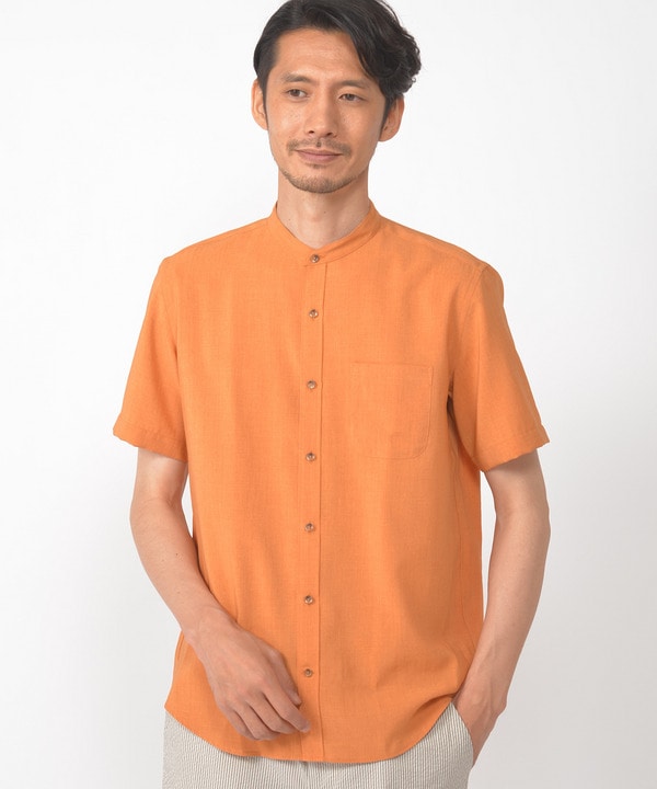 ＜Reflax＞リニーボイルドライワッシャーバンドカラー半袖シャツ 詳細画像 オレンジ 1