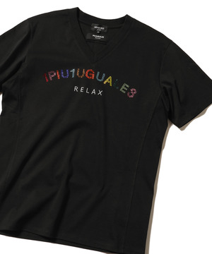 <1PIU1UGUALE3 RELAX(ウノ ピゥ ウノ ウグァーレ トレ リラックス)>ロゴラインストーンTシャツ