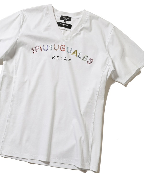 <1PIU1UGUALE3 RELAX(ウノ ピゥ ウノ ウグァーレ トレ リラックス)>ロゴラインストーンTシャツ 詳細画像 ホワイト 1