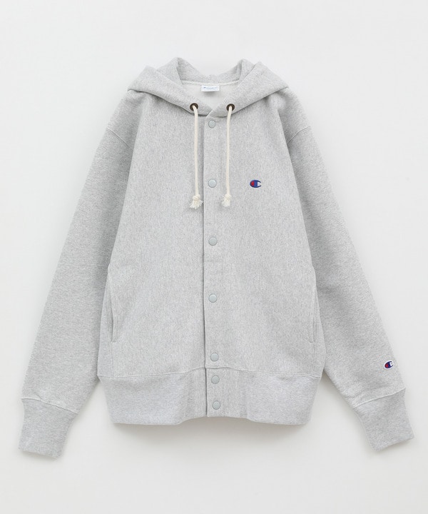 【Champion/チャンピオン】REVERSE WEAVE SNAP HOODED SWEATSHIRT 詳細画像 ライトグレー 1