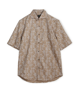 コットン千鳥フラワープリントハーフスリーブシャツ