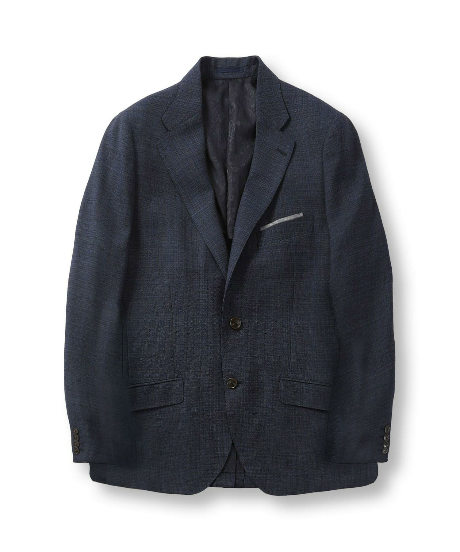 MEN'S BIGI アンコン テーラードジャケット ボーダー ネイビー M ドビーメッシュジャケット original fabric made by japan