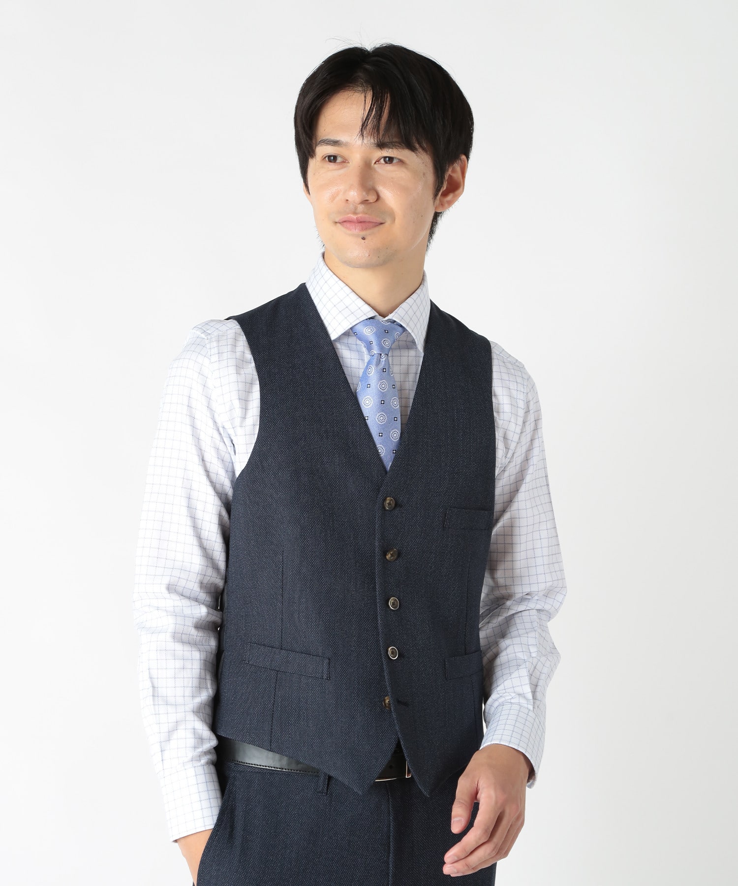 TRメランジ変形バーズアイストレッチベスト（スリーピース対応