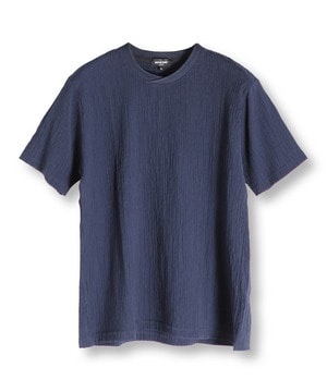 リネンブレンド楊柳リブネックTシャツ