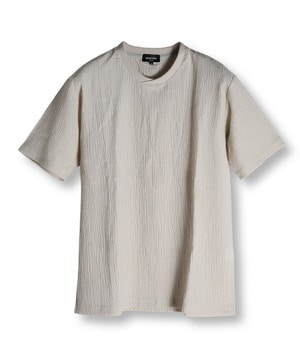 リネンブレンド楊柳リブネックTシャツ