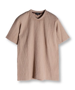 リネンブレンド楊柳リブネックTシャツ