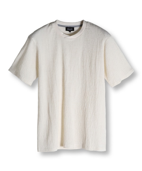 リネンブレンド楊柳リブネックTシャツ 詳細画像 ホワイト 1
