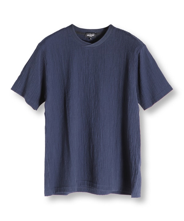 リネンブレンド楊柳リブネックTシャツ 詳細画像 ネイビー 1