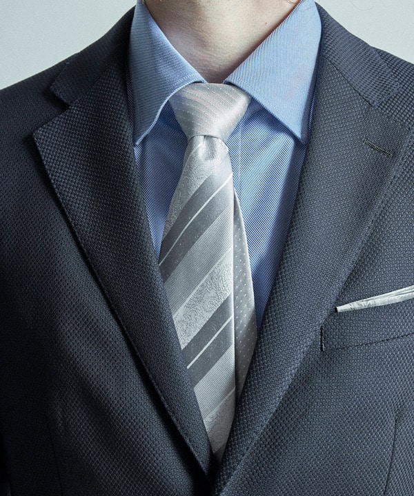 シャドーペイズリーストライプ×ピンドット柄シルクネクタイ 詳細画像 3