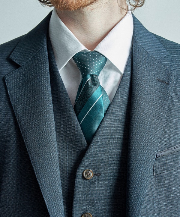 シャドーペイズリーストライプ×ピンドット柄シルクネクタイ 詳細画像 4