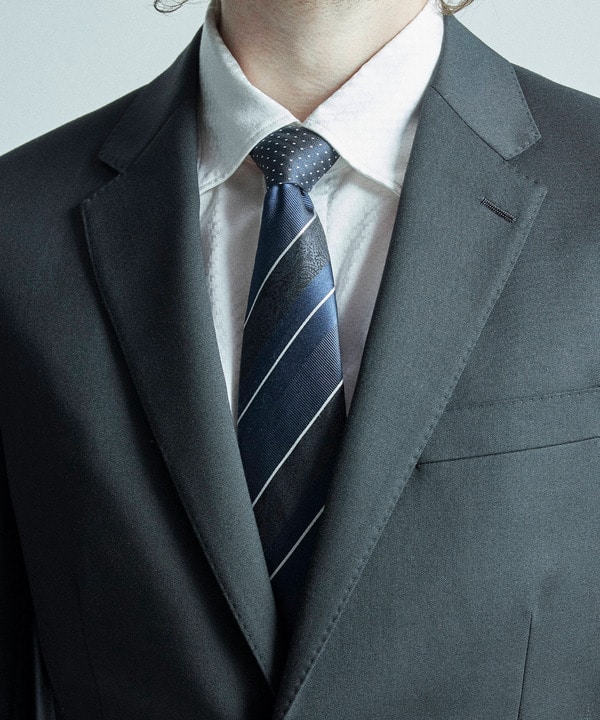 シャドーペイズリーストライプ×ピンドット柄シルクネクタイ 詳細画像 5