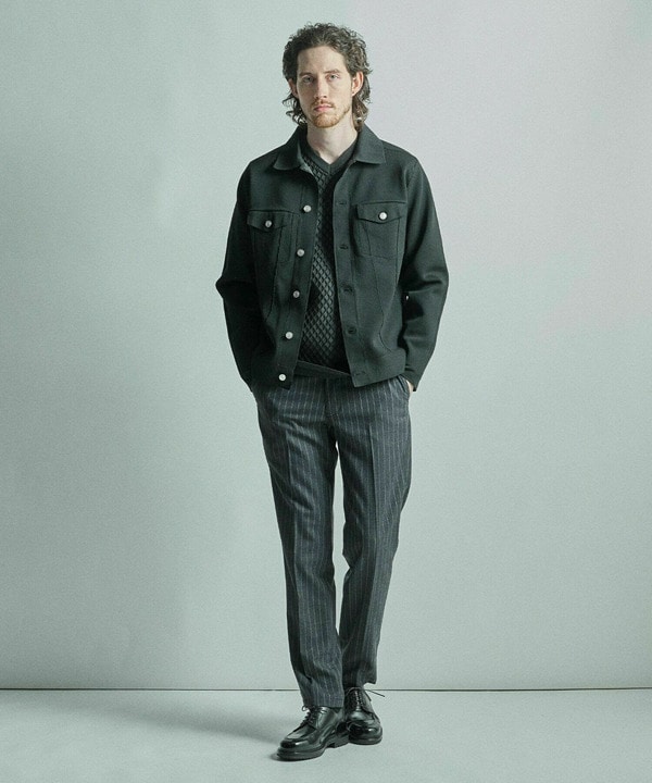 デニムジャケット風ミラノリブニットアウター 詳細画像 18