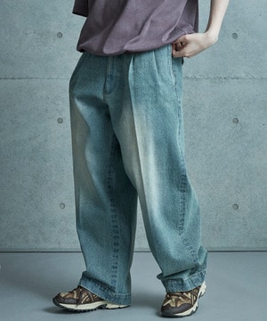 セミワイドデニムタックパンツ