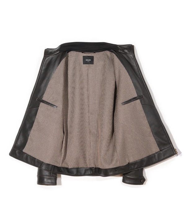 美品✨BALMAIN シープレザージャケット　スタンドカラー　シャイニーカラー スタンドカラーシングルライダース レザージャケット｜メンズ