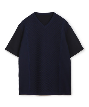 サマーニットコンビVネック半袖Tシャツ