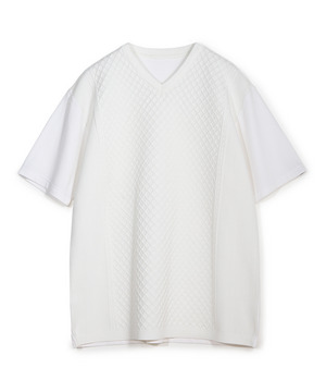 サマーニットコンビVネック半袖Tシャツ