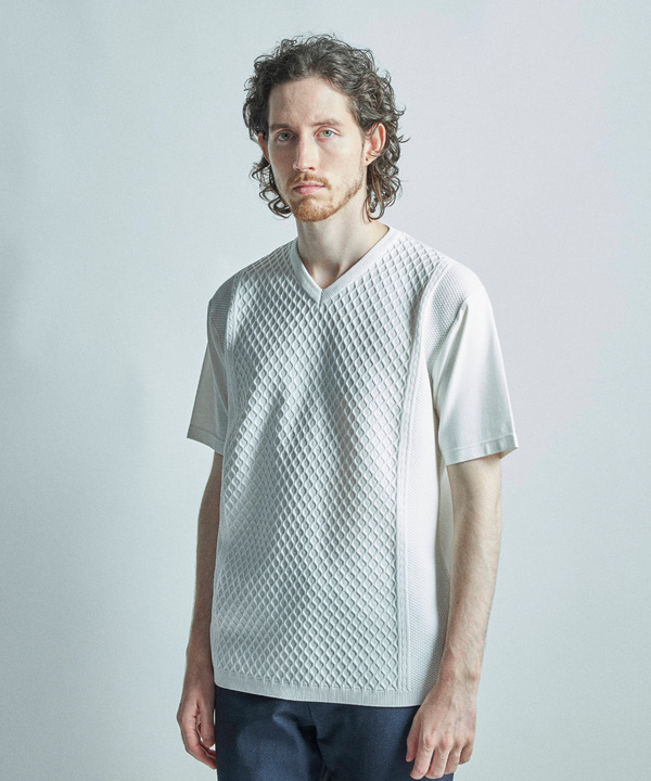 サマーニットコンビVネック半袖Tシャツ 詳細画像 11