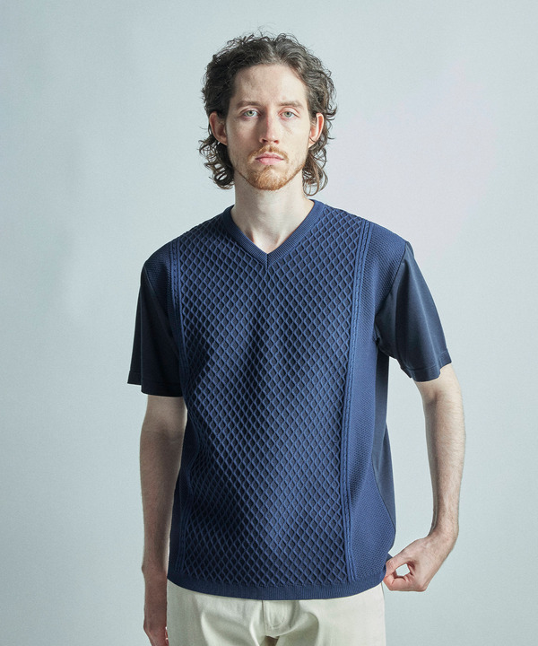 サマーニットコンビVネック半袖Tシャツ 詳細画像 12