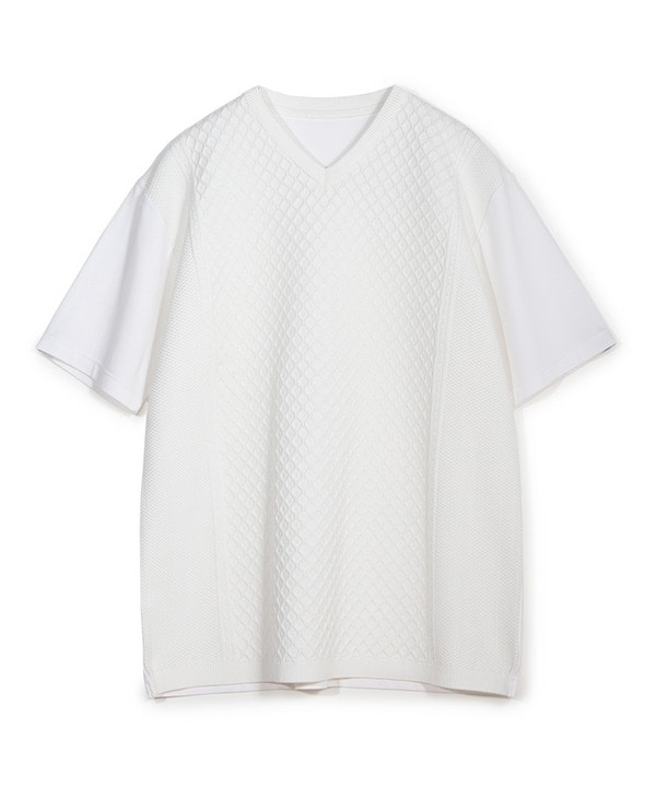 サマーニットコンビVネック半袖Tシャツ 詳細画像 ホワイト 1