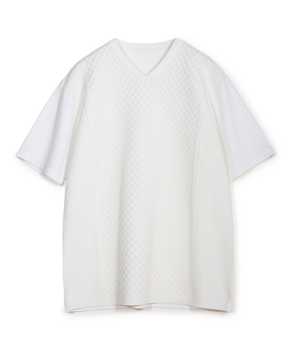 サマーニットコンビVネック半袖Tシャツ 詳細画像 グレー 1