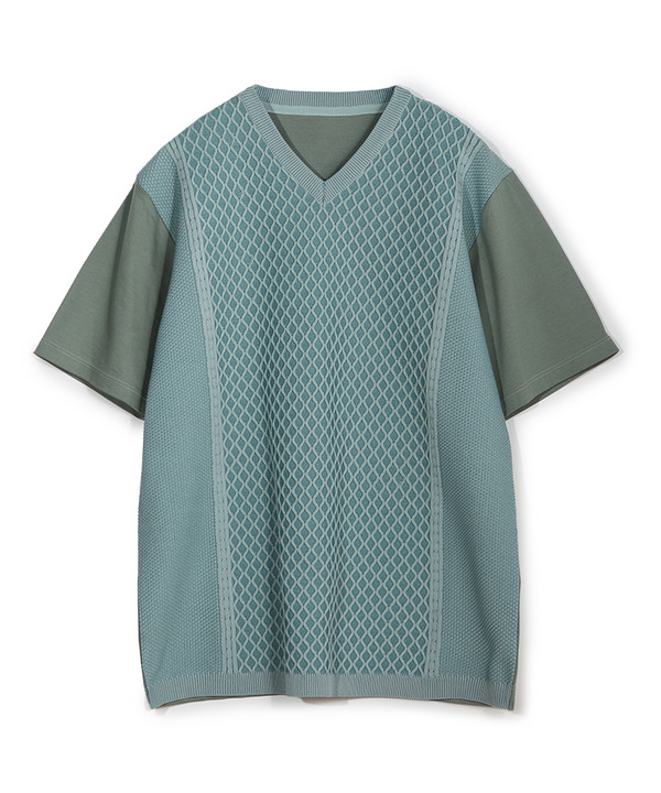 サマーニットコンビVネック半袖Tシャツ 詳細画像 ミント 1