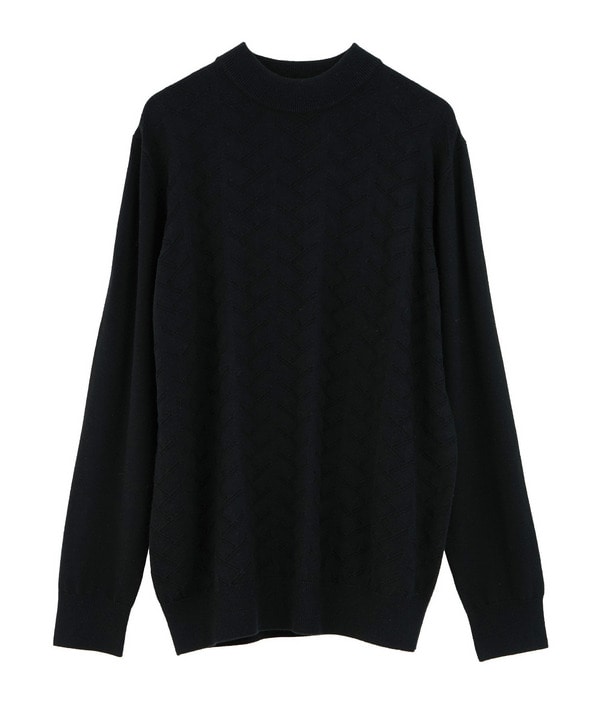 【ACTIVE TAILOR/アクティブテイラー】12Gジャカードモックネックニット 詳細画像 ブラック 1