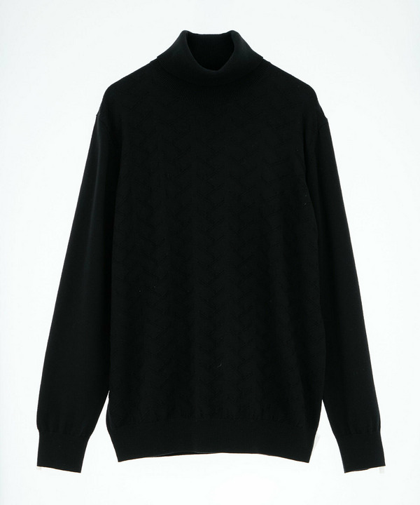 【ACTIVE TAILOR/アクティブテイラー】12Gジャカードタートルネックニット 詳細画像 ブラック 1
