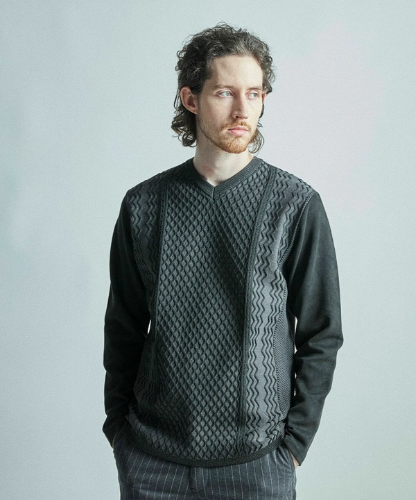 ニットコンビ フェイクスエード長袖Tシャツ 詳細画像 6