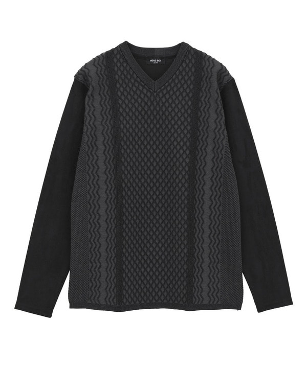 ニットコンビ フェイクスエード長袖Tシャツ 詳細画像 ブラック 1