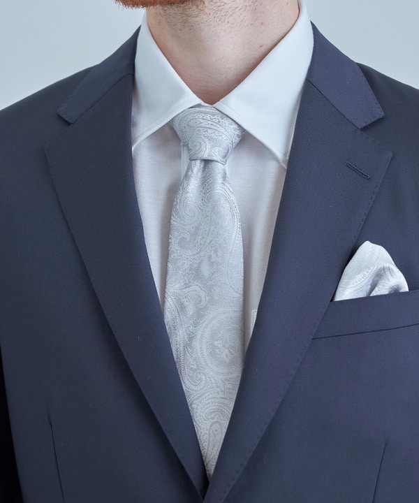 シャドーペイズリー&times;ドット柄シルクネクタイ 詳細画像 シルバー 1
