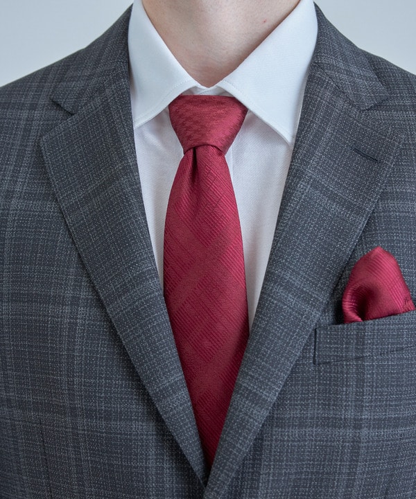 ジオメトリック柄xシャドー千鳥柄シルクネクタイ 詳細画像 ボルドー 1