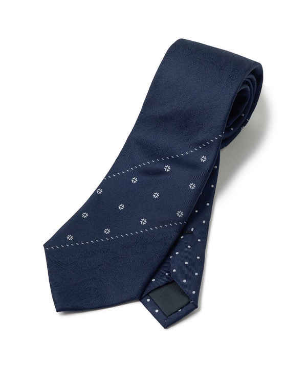 シャドーペイズリー小紋柄xピンドット柄クレリックタイ 詳細画像 ネイビー 1