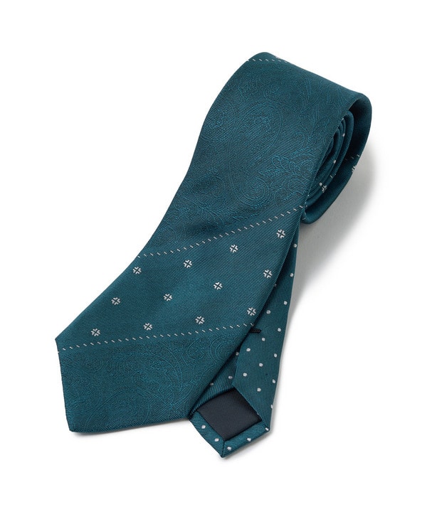 シャドーペイズリー小紋柄xピンドット柄クレリックタイ 詳細画像 ターコイズ 1