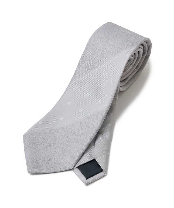 シャドーペイズリー小紋柄xピンドット柄クレリックタイ 詳細画像 シルバー 1