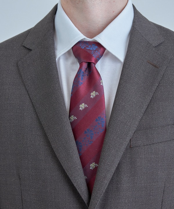 【TIE YOUR TIE /タイユアタイ】フローラルシャドーストライプ柄ネクタイ 詳細画像 ボルドー 1