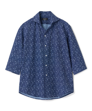 千鳥格子xフラワープリント七分袖シャツ＜吸水速乾、ストレッチ＞