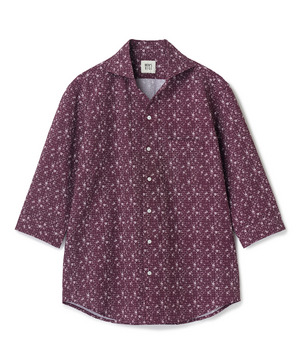 千鳥格子xフラワープリント七分袖シャツ＜吸水速乾、ストレッチ＞