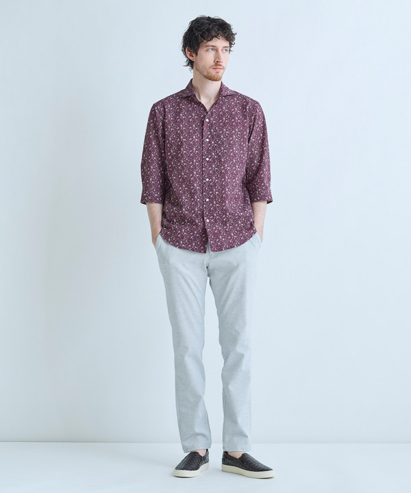 千鳥格子xフラワープリント七分袖シャツ＜吸水速乾、ストレッチ＞ 詳細画像 2