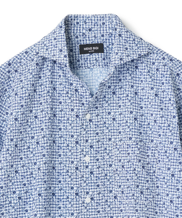 千鳥格子xフラワープリント七分袖シャツ＜吸水速乾、ストレッチ＞ 詳細画像 3