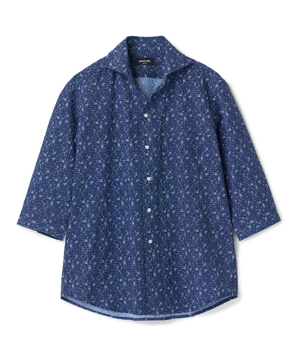 千鳥格子xフラワープリント七分袖シャツ＜吸水速乾、ストレッチ＞ 詳細画像 ブルー系 1