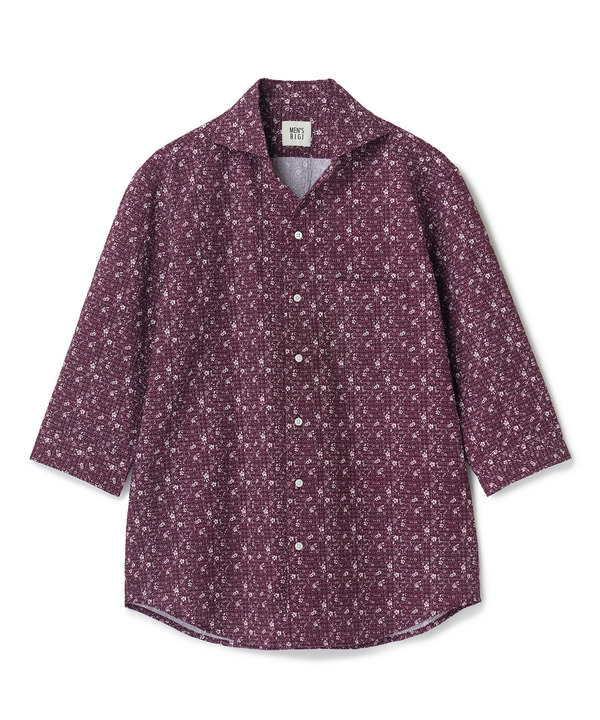 千鳥格子xフラワープリント七分袖シャツ＜吸水速乾、ストレッチ＞ 詳細画像 ワイン 1