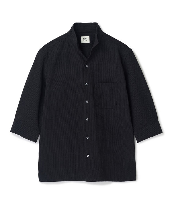 ストレッチサッカー七分袖シャツ＜ストレッチ/通気性＞ 詳細画像 ブラック 1