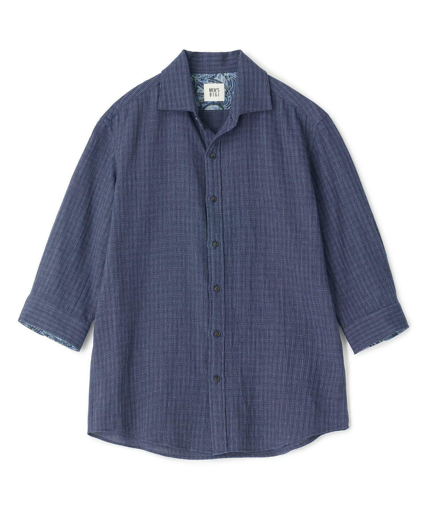 【美品】IRISHMAN ネイビー シャツ S コットン100% メランジ七分袖シャツ｜メンズファッション通販 MEN'S