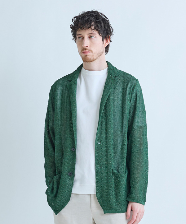 変形アーガイルシアーニットジャケット 詳細画像 1