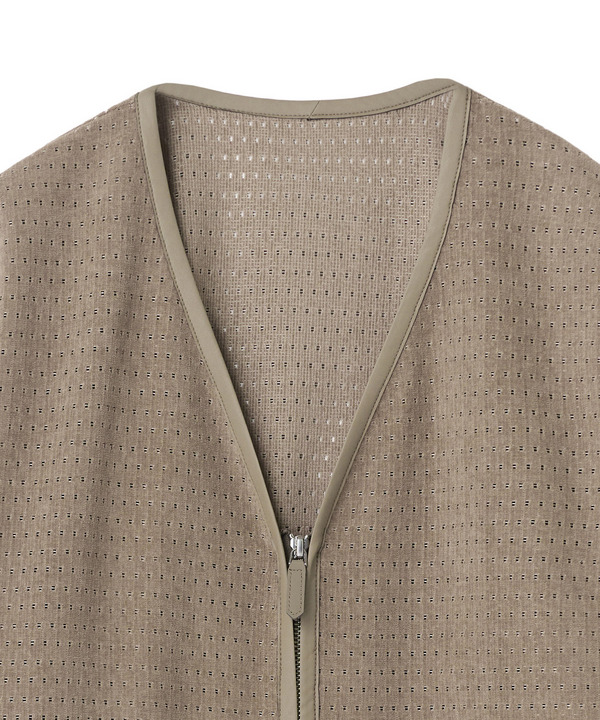 シアーメッシュスエード ジップカーディガン＜通気性＞＜ストレッチ＞ 詳細画像 1