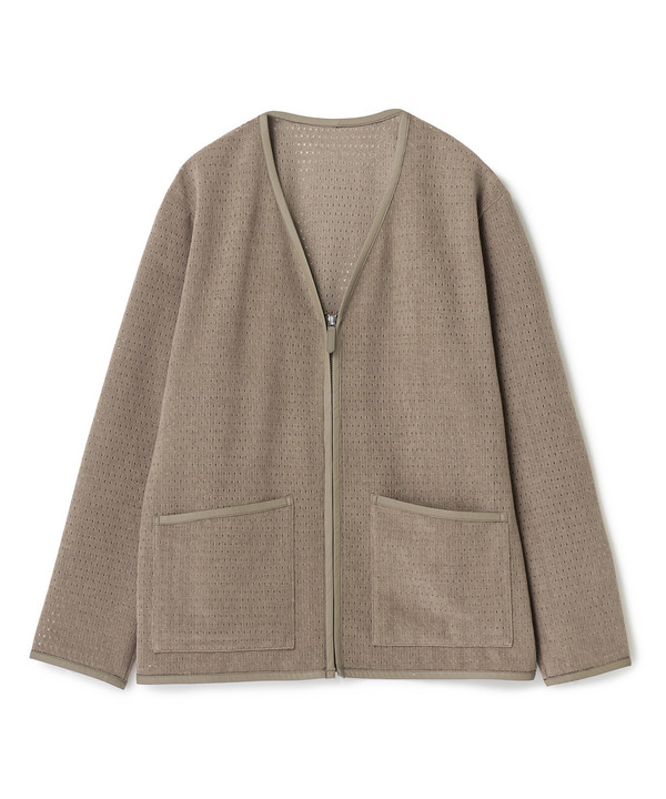 シアーメッシュスエード ジップカーディガン＜通気性＞＜ストレッチ＞ 詳細画像 ベージュ 1