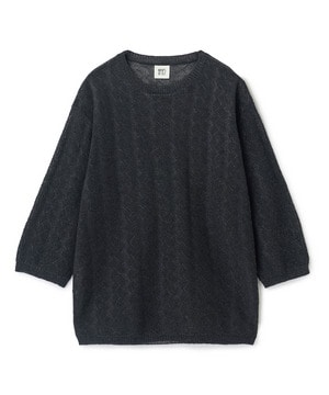 変形アーガイルシアーニット7分袖Tシャツ