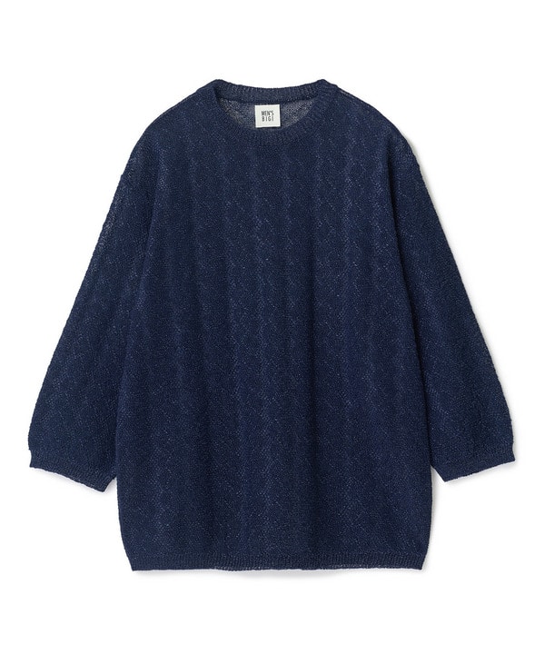 変形アーガイルシアーニット7分袖Tシャツ 詳細画像 ネイビー 1